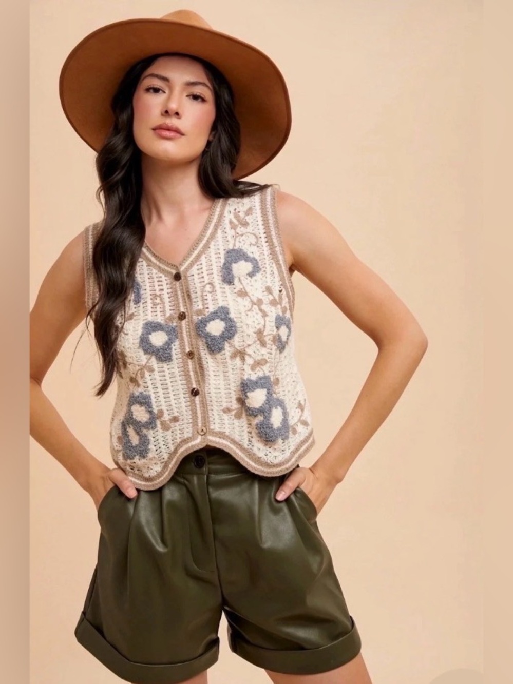 Easel Vintage Style Floral Crochet Cream Vest Bohemian Women's One Size NWT